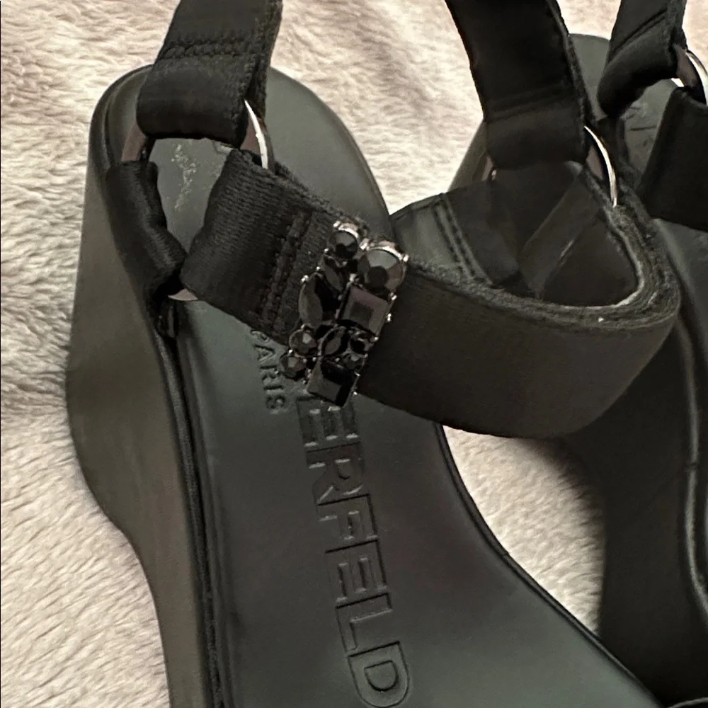 NWT Karl Lagerfeld Kiana Platform Wedge Sandal - Black - Women's Size 7.5 - Picture 11 of 12